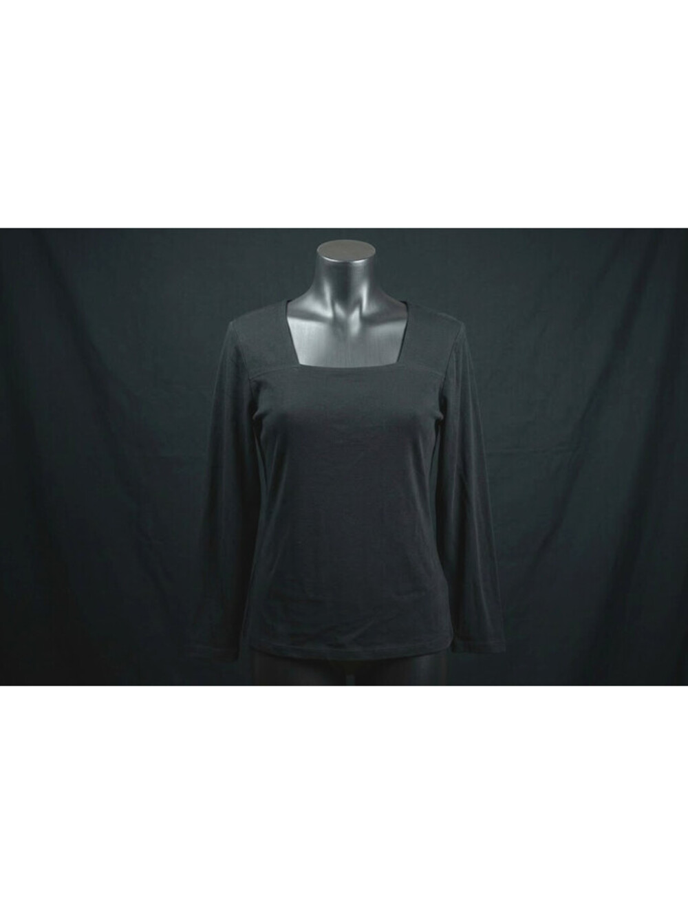 Petite Sophisticate Black Square Neck Long Sleeve Top Size M